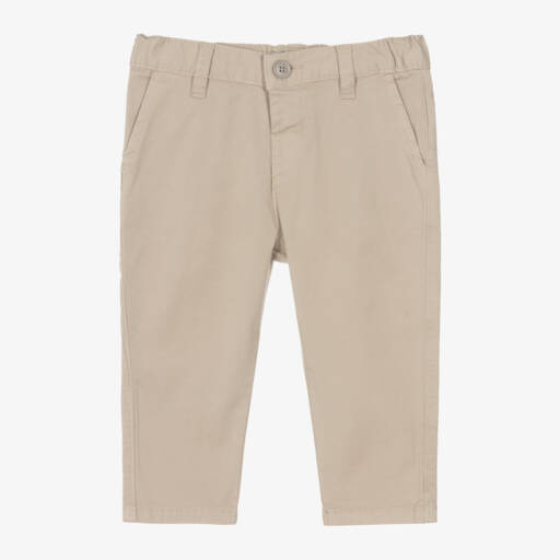 Emporio Armani-Boys Baby Beige Cotton Trousers | Childrensalon Outlet