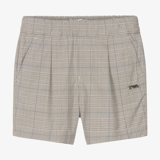 Emporio Armani-Boys Beige Check Cotton Shorts | Childrensalon Outlet