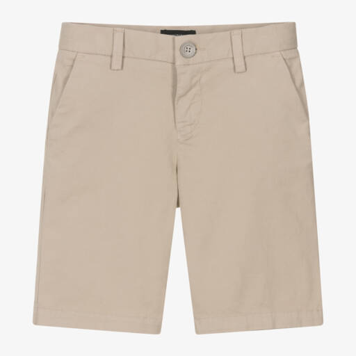 Emporio Armani-Boys Beige Cotton Chino Shorts | Childrensalon Outlet