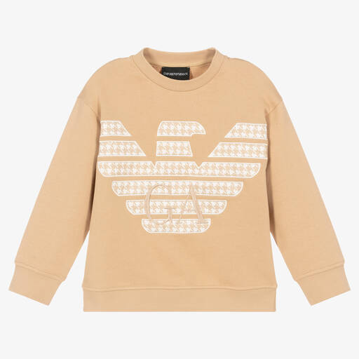 Emporio Armani-سويتشيرت قطن لون بيج للأولاد | Childrensalon Outlet