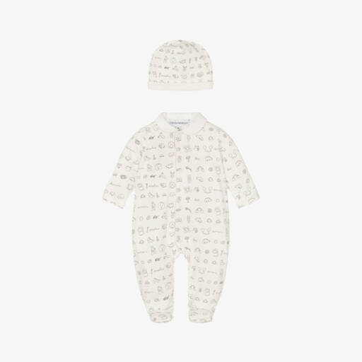 Emporio Armani-طقم أفرول قطن لون أبيض | Childrensalon Outlet