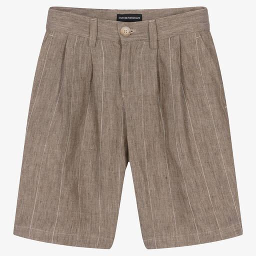 Emporio Armani-Бежевые льняные шорты в полоску | Childrensalon Outlet