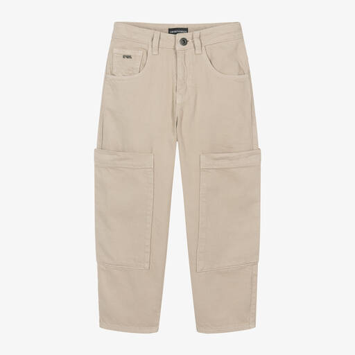 Emporio Armani-Boys Beige Twill Cargo Trousers | Childrensalon Outlet