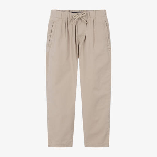 Emporio Armani-Boys Beige Twill Trousers | Childrensalon Outlet