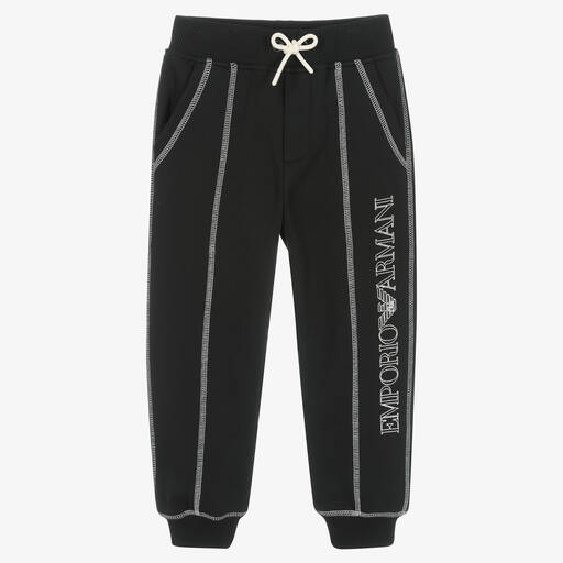 Emporio Armani-Boys Black Cotton Joggers | Childrensalon Outlet