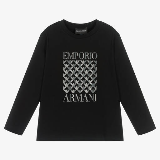 Emporio Armani-Boys Black Cotton Reflective Top | Childrensalon Outlet