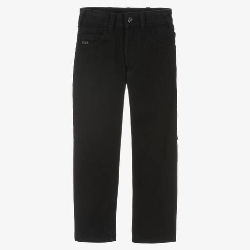 Emporio Armani-Boys Black Denim Logo Jeans | Childrensalon Outlet