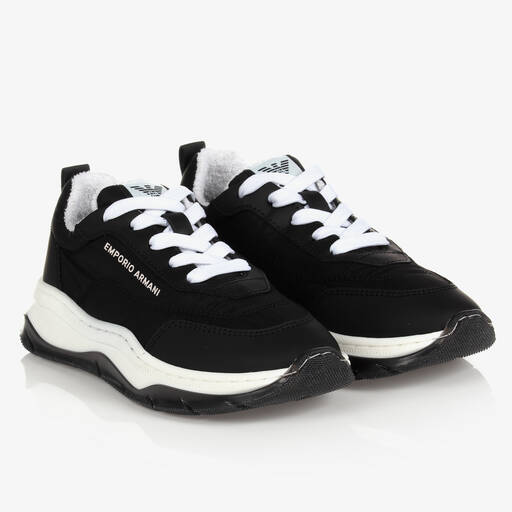 Emporio Armani-Boys Black Lace-Up Trainers | Childrensalon Outlet