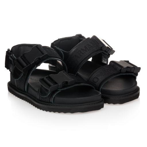 Emporio Armani-Boys Black Leather Sandals | Childrensalon Outlet