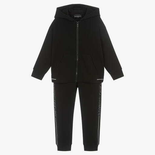 Emporio Armani-Boys Black Logo Tracksuit | Childrensalon Outlet