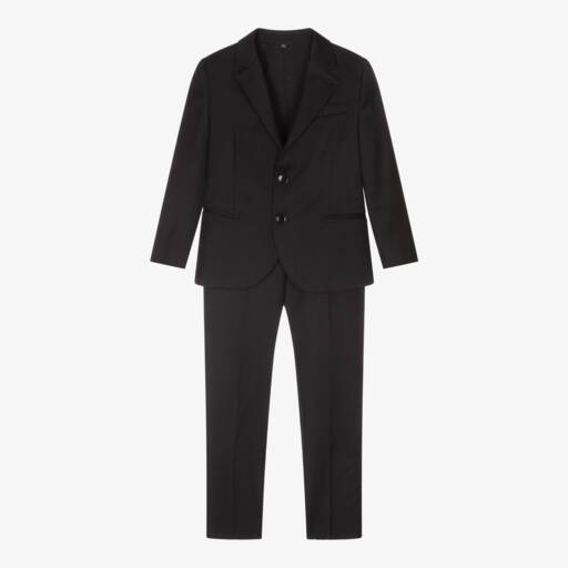 Emporio Armani-Boys Black Wool Single-Breasted Suit | Childrensalon Outlet