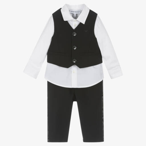 Emporio Armani-Boys Black Wool Waistcoat Suit | Childrensalon Outlet