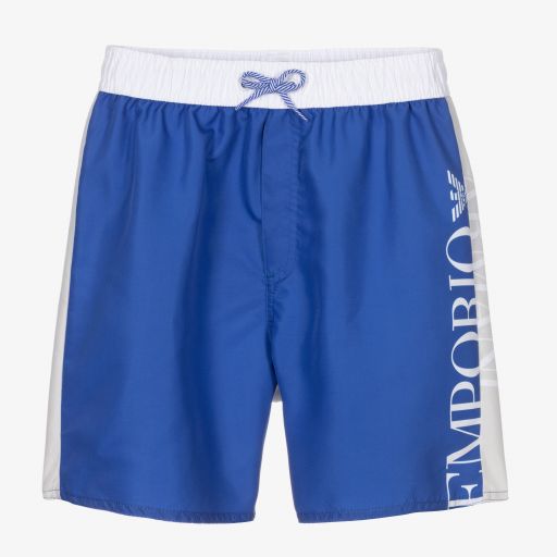 Emporio Armani-Boys Blue & Beige Swim Shorts | Childrensalon Outlet