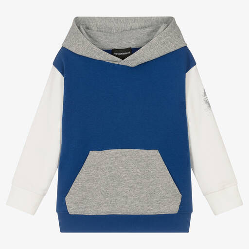 Emporio Armani-Boys Blue Colourblock Hoodie | Childrensalon Outlet