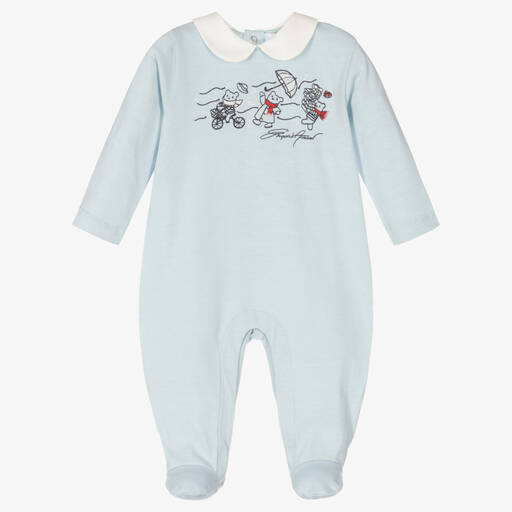 Emporio Armani-Boys Blue Cotton Babygrow | Childrensalon Outlet