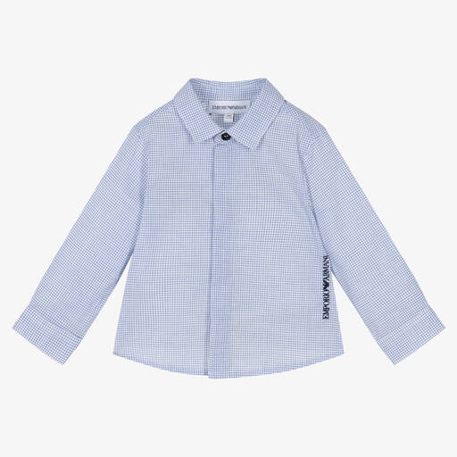 Emporio Armani-Голубая хлопковая рубашка в клетку | Childrensalon Outlet