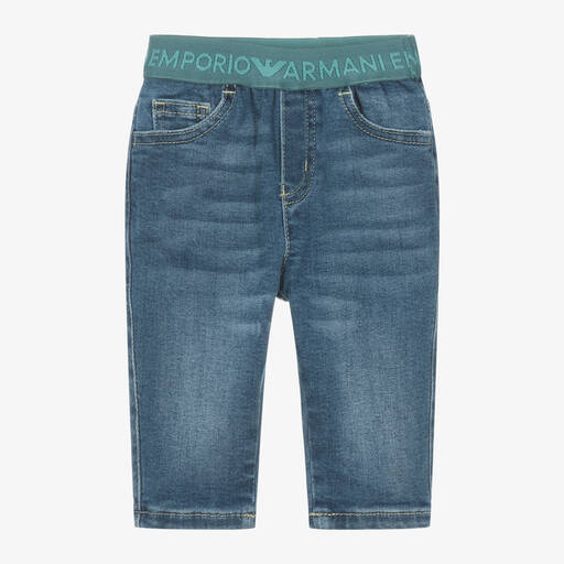 Emporio Armani-Boys Blue Cotton Denim-Look Jeans | Childrensalon Outlet