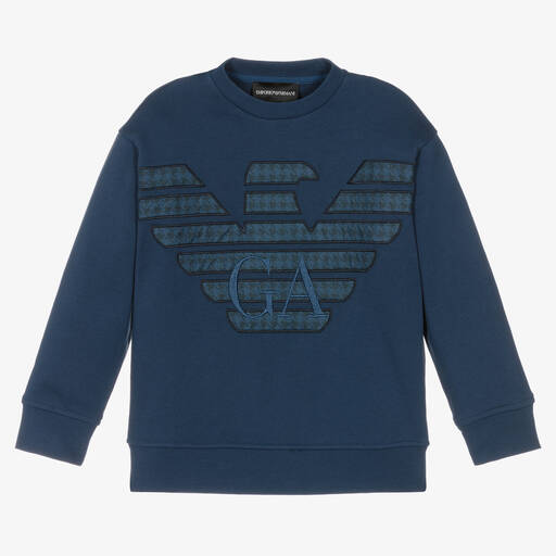 Emporio Armani-Boys Blue Cotton Eagle Logo Sweatshirt | Childrensalon Outlet