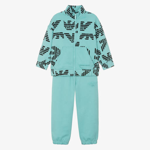 Emporio Armani-Boys Blue Cotton Eagle Logo Tracksuit | Childrensalon Outlet