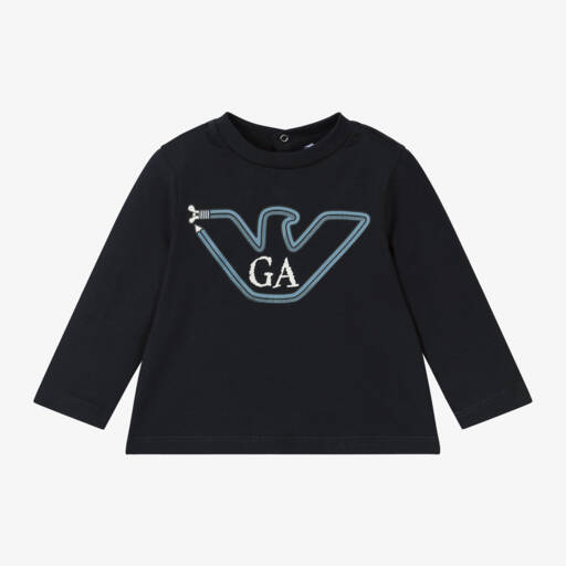 Emporio Armani-توب بشعار النسر قطن لون كحلي للأولاد | Childrensalon Outlet