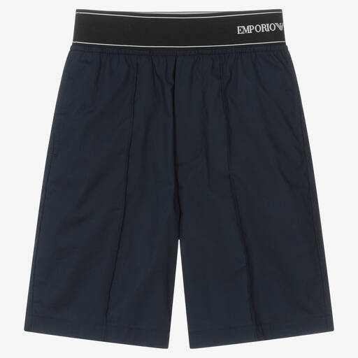 Emporio Armani-Boys Blue Cotton Logo Shorts | Childrensalon Outlet