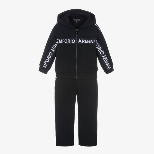 Emporio Armani-Boys Blue Cotton Logo Tape Tracksuit | Childrensalon Outlet