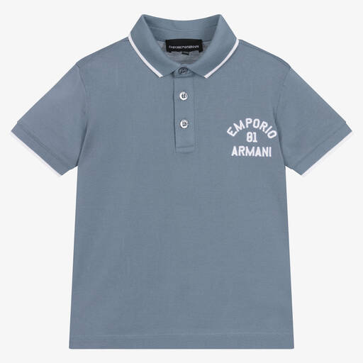 Emporio Armani-Boys Blue Cotton Polo Shirt | Childrensalon Outlet