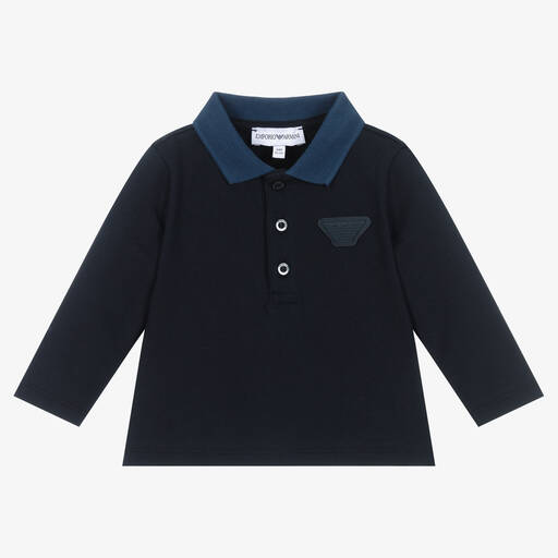 Emporio Armani-Boys Blue Cotton Polo Shirt | Childrensalon Outlet