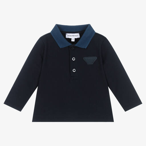 Emporio Armani-توب بولو أطفال ولادي قطن بيكيه لون أزرق داكن | Childrensalon Outlet
