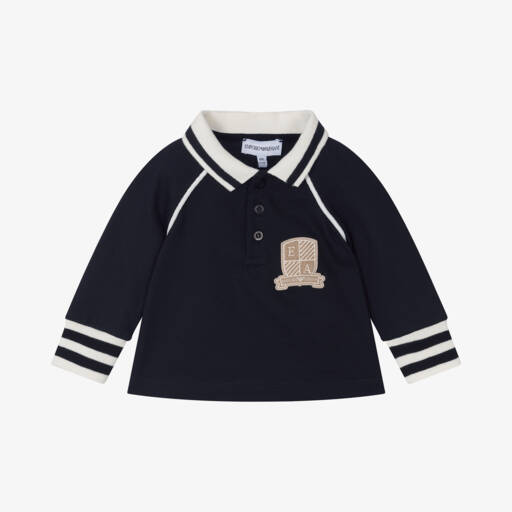 Emporio Armani-Boys Blue Cotton Polo Top | Childrensalon Outlet