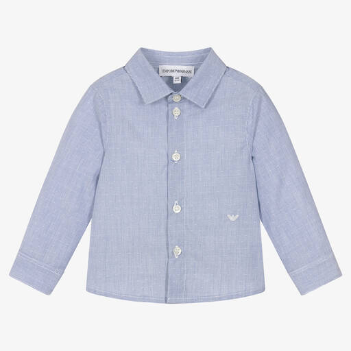 Emporio Armani-Boys Blue Cotton Shirt | Childrensalon Outlet