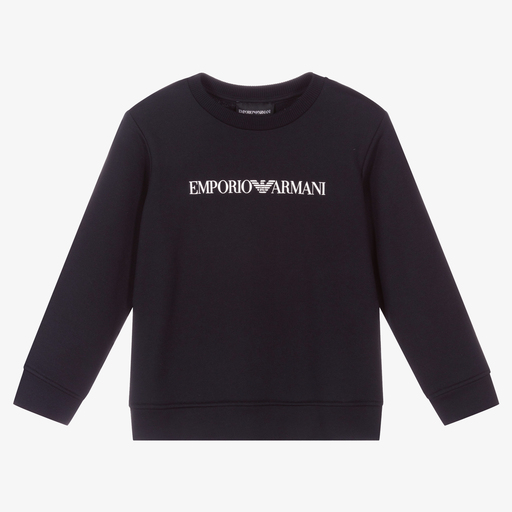 Emporio Armani-Boys Blue Cotton Sweatshirt | Childrensalon Outlet