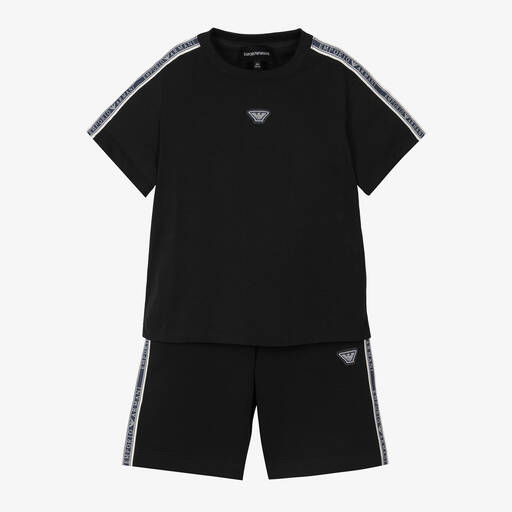 Emporio Armani-Boys Blue Cotton Tape Trim Shorts Set | Childrensalon Outlet