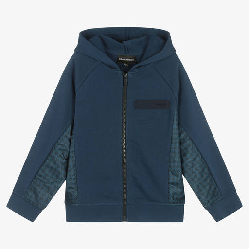 Emporio Armani-Sweat à capuche en coton bleu zippé garçon | Childrensalon Outlet