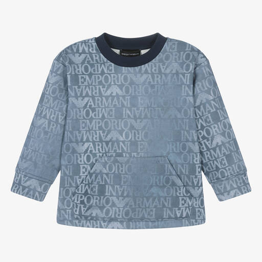 Emporio Armani-Голубой свитшот Eagle с джинсовым эффектом | Childrensalon Outlet