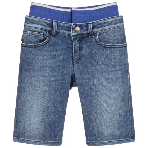 Emporio Armani-Boys Blue Denim Shorts | Childrensalon Outlet