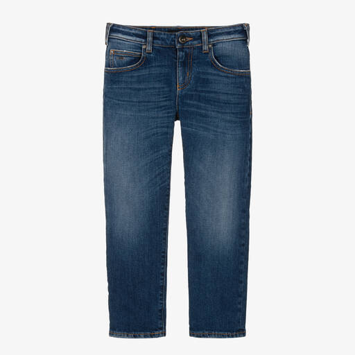 Emporio Armani-جينز بقصّة مستقيمة قطن دنيم لون أزرق للأولاد | Childrensalon Outlet
