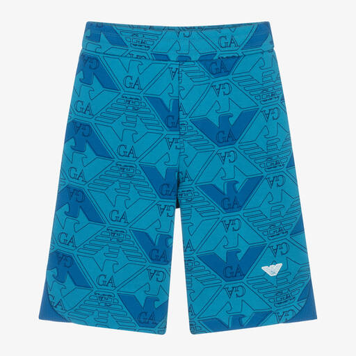 Emporio Armani-Boys Blue Eagle Cotton Shorts | Childrensalon Outlet