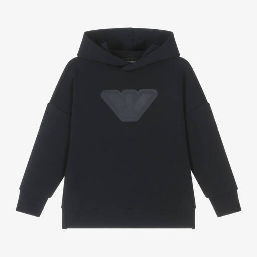 Emporio Armani-هودي قطني أزرق بشعار مميز للأولاد | Childrensalon Outlet