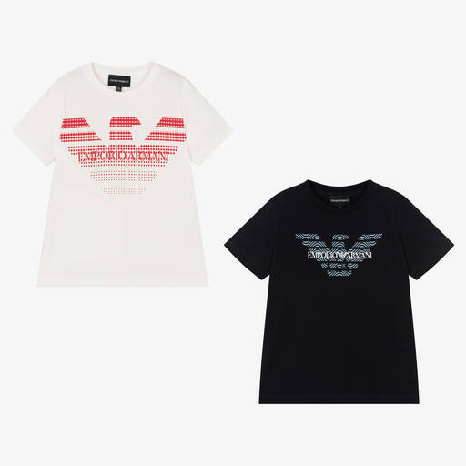 Emporio Armani-Boys Blue & Ivory T-Shirts (2 Pack) | Childrensalon Outlet