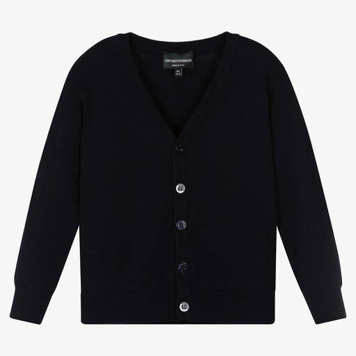 Emporio Armani-Boys Blue Knitted Logo Cardigan | Childrensalon Outlet
