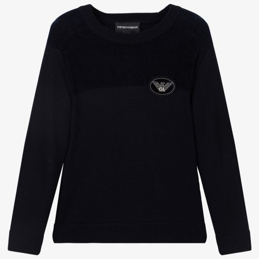 Emporio Armani-Boys Blue Knitted Wool Sweater | Childrensalon Outlet