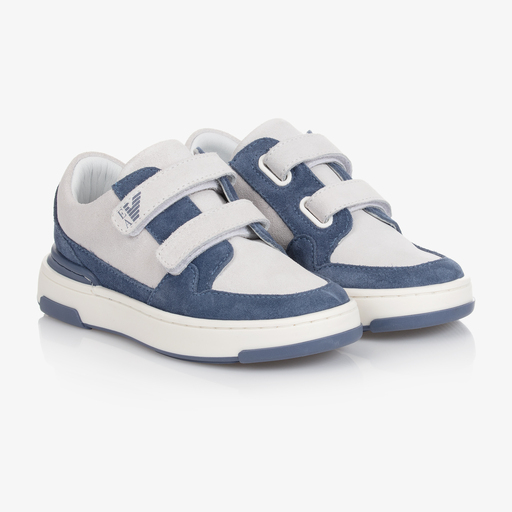 Emporio Armani-Blaue Leder-Sneakers für Jungen | Childrensalon Outlet