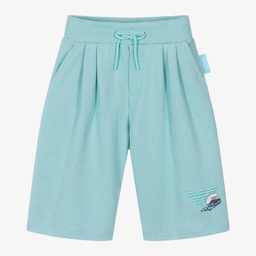 Emporio Armani-Boys Blue Organic Cotton Smurfs Shorts | Childrensalon Outlet