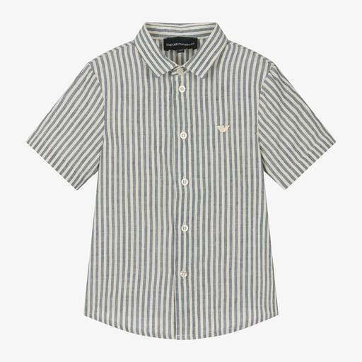 Emporio Armani-Boys Blue Striped Cotton Shirt | Childrensalon Outlet