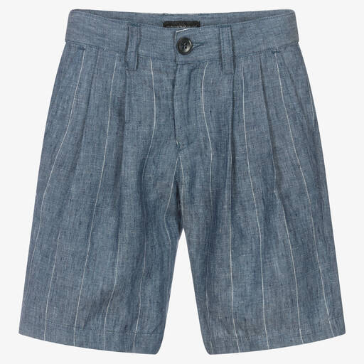 Emporio Armani-Short bleu rayé en lin garçon | Childrensalon Outlet