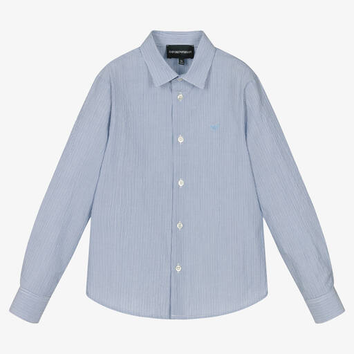 Emporio Armani-Boys Blue & White Striped Cotton Shirt | Childrensalon Outlet