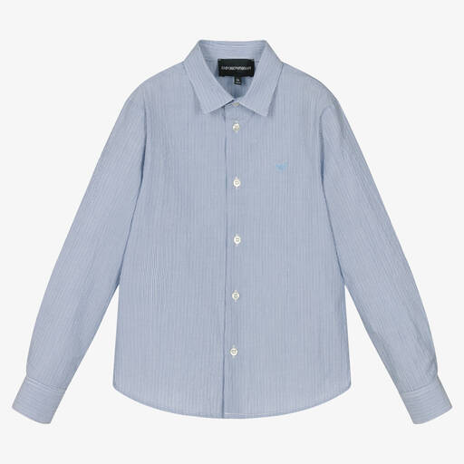 Emporio Armani-قميص قطن أكسفورد مقلم لون أزرق وأبيض للأولاد | Childrensalon Outlet
