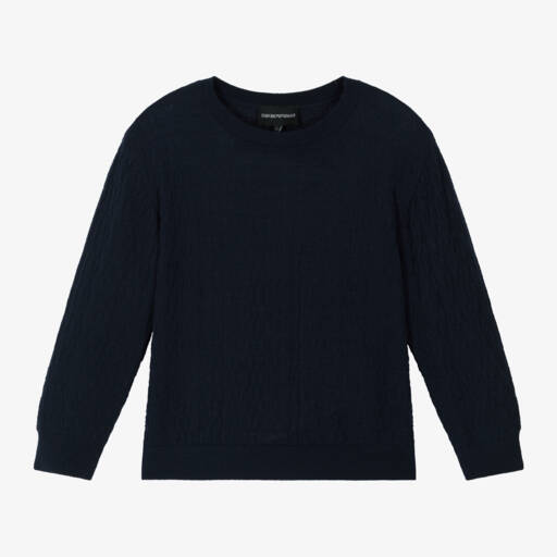 Emporio Armani-Boys Blue Wool Jacquard Jumper | Childrensalon Outlet