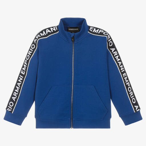 Emporio Armani-Boys Blue Zip-Up Logo Top | Childrensalon Outlet